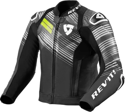 Immagine prodotto di Giacca in pelle da moto Revit Apex, nero/bianco/giallo, 50