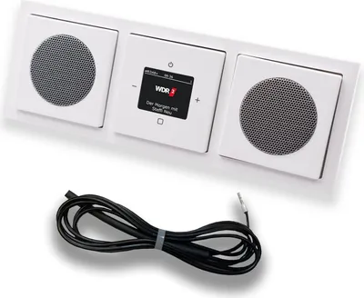 Produktbild von Busch Jäger DAB+ Unterputzradio UP Radio 8215 U-101 (8215U-101) Komplettset Future Linear Studioweiß + 2 x Lautsprecher in 3fach Rahmen 1723-184K + 0,9 Meter EBROM Wurfantenne zur Empfangsoptimierung