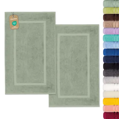 Zdjęcie produktu dla Zestaw 2 sztuk mat do łazienki Lavea®, 50x80 cm, dywanik łazienkowy 100% bawełna, 800 g/m², bardzo chłonny, nadający się do prania, idealny do łazienki, pod prysznic lub toaletę – Elena – Eukaliptus