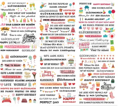 Produktbild von 6 Stück Geburtstag Kerzenfolie, Rub on Sticker Kerzentattoos, 19x14cm-Großformat Geburtstag Transfers, Kerzen Nachbildungieren mit Birthday Sprüche, für Möbel Glas Holz DIY Deko