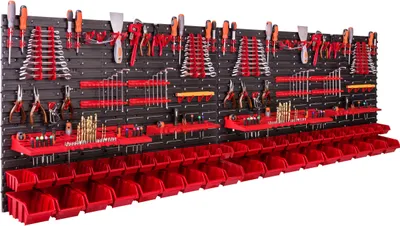 Produktbild von 46 stohovacích boxů Nástěnná police 230x78cm Plastový držák nářadí Dílenský sklad