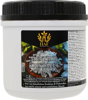 Produktbild von HAF Mentholkristalle 250g in Dose | Saunakristalle aus 100% reinem Minzöl | Befreit die Atemwege | Für intensiven Sauna | Qualität:  Germany