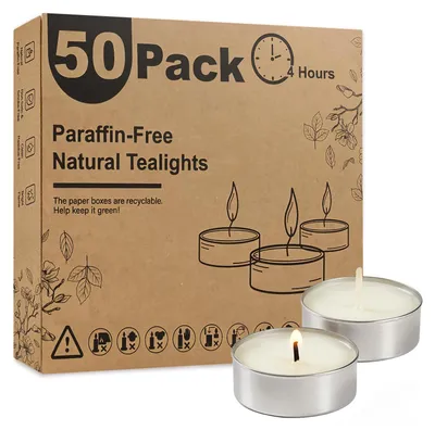 Palm-Theelichtjes 50 Stk, weiß, 4h Brenndauer, geruchslos