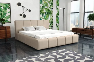 Productafbeelding van Gestoffeerd bed, tweepersoonsbed, GENUA, complete set, 120x200 cm, stof: Cloud, kleur: beige