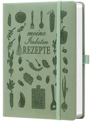 Produktbild von Rezeptbuch zum Selberschreiben A5, Kochbuch mit Register & Inhaltsverzeichnis, Armeegrün, 21 x 14.5 cm