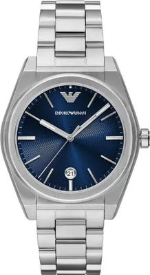 A close-up studio shot of an Emporio Armani analog watch.