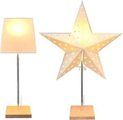 Produktbild von 1051 Leuchter "Dual" weiß Edelstahl Holzfuß E14 mit Schalter Zuleitung 1,8m