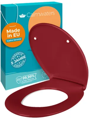 Produktbild von Calmwaters® Premium WC Sitz einfache Montage, Toilettendeckel bis 250 kg,  EU, antibakterieller Duroplast, Absenkautomatik, 2 Montage Optionen, abnehmbar, Klobrille, oval, Rot