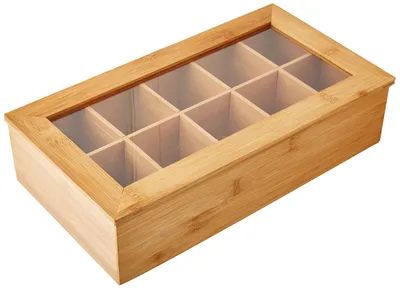 Theedoos Bambus braun 36x9x20 cm 10 Fächer Sichtfenster