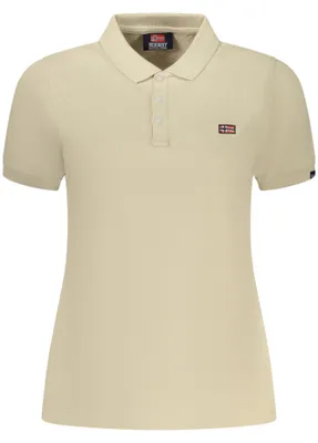 Immagine prodotto di Elegante polo da donna color beige con ricamo – maniche corte e 3 bottoni