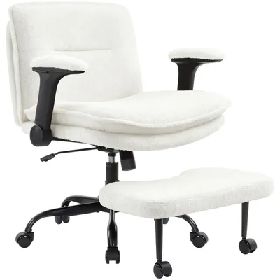 Produktbild von IWMH Bürostuhl mit Fußstütze, Ergonomisch Drehstuhl mit klappbare Armlehnen, Höhenverstellbar ADHS Kniestuhl, Teddystoff - Weiß