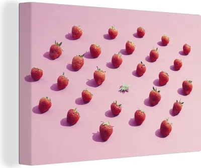 Produktbild von OneMillionCanvasses® - Leinwandbilder - 150x100 cm, Erdbeere - Rosa - Obst, Wandbilder Kunstdruck Wanddekoration