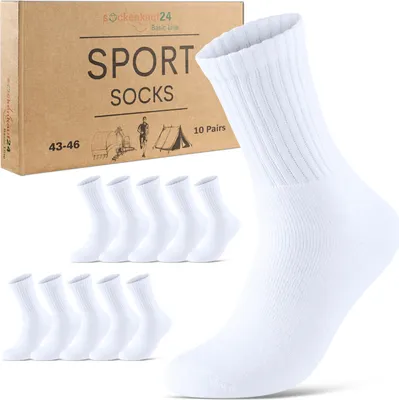 Produktbild von 10 Paar Sportsocken Tennissocken Damen & Herren Socken Baumwolle weiß schwarz - 70205T Weiß 43-46