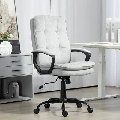 Produktbild von Bürostuhl ergonomisch mit Wippfunktion, Schreibtischstuhl höhenverstellbar, Polyester-Bezug, Grau | 50–60 cm Sitzhöhe | bis 120 kg | Gaslift