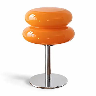 Produktbild von Tischlampe aus Glas im Pilz-Design – LED dimmbar, 3 Lichtfarben, USB-Betrieb, Nachttischlampe & Dekolampe – Orange