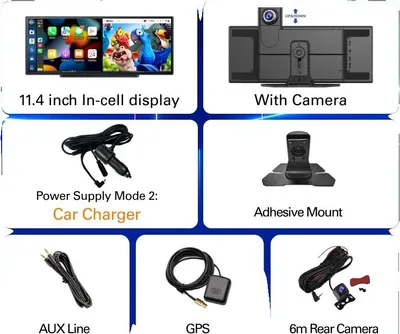 Image de Enregistreur vidéo pour voiture, écran 11,4 pouces, triple caméra, caméra arrière 6 m, sans carte TF