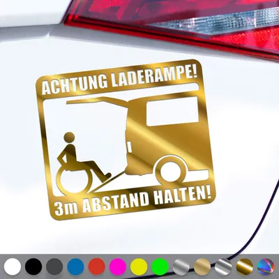 Produktbild von PantherPixel Rollstuhl Aufkleber Behindert 3m Rampe Rollstuhlfahrer Sticker Auto Geschenkidee Farbe Chrom-Gold