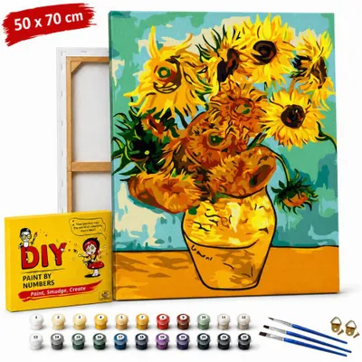 Obrázek produktu pro Obraz k malování podle čísel s rámečkem „Slunečnice“ od Van Gogha, 50 × 70 cm