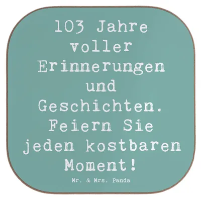 Produktbild von Mr. & Mrs. Panda Tassenuntersetzer Spruch 103. Geburtstag Erinnerungen - Meeresbrise - Geschenk, Feiern, Tischuntersetzer, gläseruntersetzer, Weisheit, Alter, Jubiläum