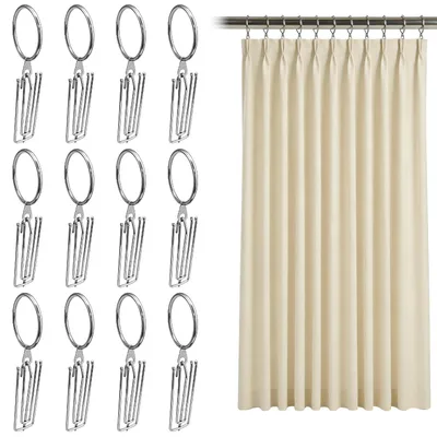 Imagen del producto de Anillos para cortinas con ganchos, 12 unidades, 38 mm, metal inoxidable, para cortinas