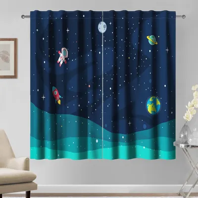 Produktbild von Kindergardinen 117x138 cm, 2 Paneele, Polyester, dunkelblau, für Kinderzimmer
