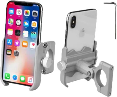 Immagine prodotto di INF Supporto per telefono da bici in lega di alluminio argento, manubrio, 360° regolabile