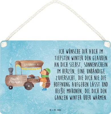 Produktbild von Mr. & Mrs. Panda holzbild Igel Maronen DIN A5 - Eisblau - Geschenk, kleine aufmerksamkeit, Türschild, Kastanien, Duft, Weihnachtsmarkt, wandtafel, Holzschild, Schild