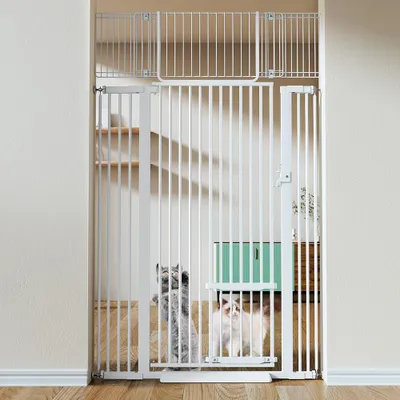 Produktbild von Extra hohes Katzengitter 180 cm, Breite 75-103 cm, mit Katzentür, Türschutzgitter für Hunde & Katzen, Indoor Durchgangsgitter, Weiß