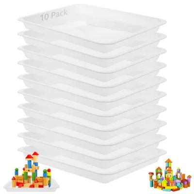Immagine prodotto di Vassoio in plastica, confezione da 10 pezzi - Rettangolare - Riutilizzabile - Vassoio da cucina - 34 x 25 x 3 cm - Bianco - Vassoio