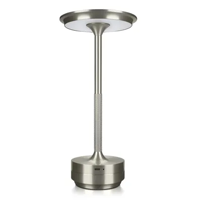 Produktbild von Kabellose LED-Tischlampe - Runde Metalllampe mit Touch-Steuerung – Silber