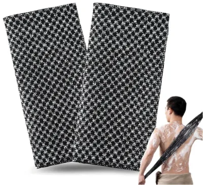 Produktbild von Peeling-Handtücher - Peeling-Badetuch - 2 Stück - 100 x 25 cm - Körper-und Rückenmassagehandtuch,Duschreinigungszubehör - Schwarzes Netz