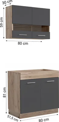 Produktbild von Homestyle4u Küchenzeile 80 cm breit ohne Geräte modern Grau matt Eiche Einbauküche Singleküche