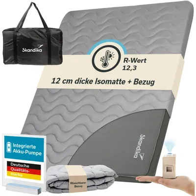 Produktbild von Skandika Doppel-Isomatte Easy 3D Premium Flex Bundle | Luftmatratze mit Bezug für 2 Personen, 200 x 150 x 12 cm, USB-C Pumpe, Schaumstoff, Softtouch