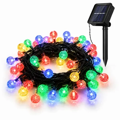 Produktbild von Solar Lichterkette Outdoor 9.5m 50 LEDs, Kristallkugeln, 8 Modi, Bunt, Auto On/Off, für Garten/Terrasse/Balkon/Weihnachten/Party Deko