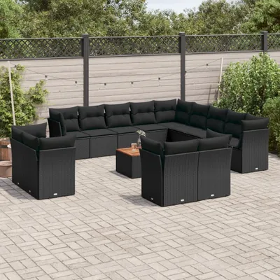 Produktbild von CLORIS 14-tlg. Garten-Sofagarnitur - mit Kissen - Schwarz Poly Rattan - Gartenmöbelgarnituren LL0000255819