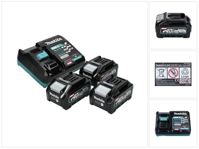 Image de Makita Power Source Set 40V max. : 3x BL4040 Batteries 4,0 Ah XGT (3x 191B26-6) + DC40RA Chargeur rapide XGT LXT (191E07-8)