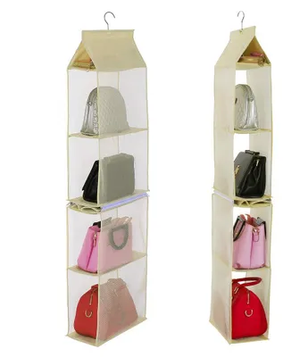 Hängender Handtaschen-Organizer, 4 Fächer, Beige, für Kleiderschrank