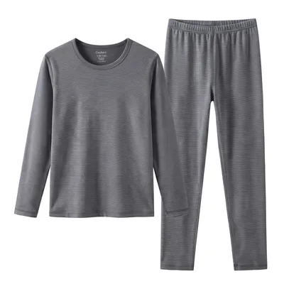 Productafbeelding van GAUBERT 155 Thermo-ondergoedset voor kinderen met merinowol, gestreept, donkergrijs, maat 158/164 (shirt + lange onderbroek)