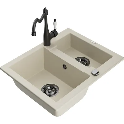 Obrázek produktu pro Mexen Carlos 1,5-miskový granitový dřez s kuchyňskou baterií Carla, Béžová - 6518-69-670700-70