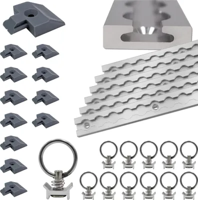 Produktbild von Airlineschienen Zurrschienen SET 6x 1,5m Alu eckig mit 12 Zurrösen und 12 Endkappen Schiene silber eloxiert