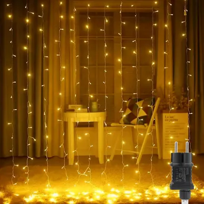 LED-Lichtvorhang 2×2 m, 200 warmweiße LEDs, 8 Modi