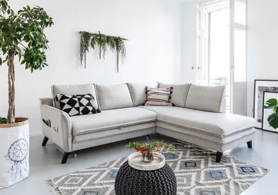 Produktbild von MIUFORM Charming Charlie - Ecksofa mit Bettfunktion und Bettkasten L-FORM RECHTS - 234x200cm - Beige - Sofa Schlafsofa Couch