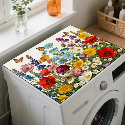 Produktbild von Staubschutzmatte mit Retro Blumen für Waschmaschine