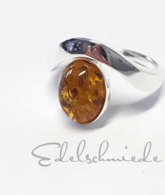 Produktbild von Edelschmiede925 Silberring 925 mit braunem Bernstein oval Ringgröße 52