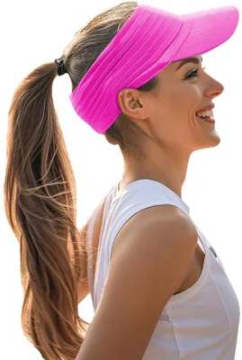 Immagine prodotto di Visiera solare Unyqoos® – elastica e traspirante, protezione solare per uomo e donna, regolabile da 56 a 62 cm, visiera da 7 cm, altezza da 9 cm, realizzata in poliestere, leggera e pieghevole
