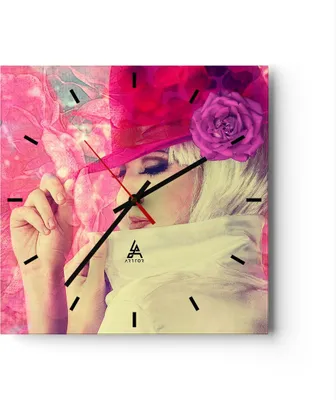 Produktbild von Wanduhr - Quadrat - Glasuhr - weiblich Blumen- Blume Mode - 40x40cm - Schleichendes Uhrwerk - Lautlos - zum Aufhängen bereit - Dekoration Modern - Wanddekoration aus Glas - C3AC40x40-3141