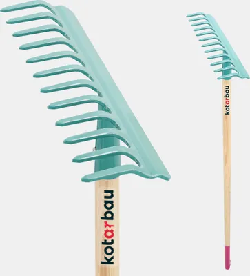Obrázok produktu pre KOTARBAU® Hrablo na lístie 32 cm Kovové hrablo na trávu a lístie s drevenou rukoväťou 135 cm Záhradné hrablo na trávnik s 12 hrotmi Oceľové Tyrkysové