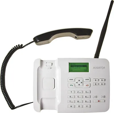 A white cordless phone with a black handset and an antenna, shown against a white background.