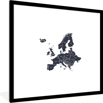 Produktbild von MuchoWow® MuchoWow® Gerahmtes Poster Karten - Europa - Schwarz - Weiß 40x40 cm - Poster mit zchwarzem Bilderrahmen - Poster - Plakat im Rahmen