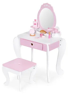 Imagen del producto de Tocador de juguete infantil grande con espejo, taburete y 7 accesorios, marca ECOTOYS